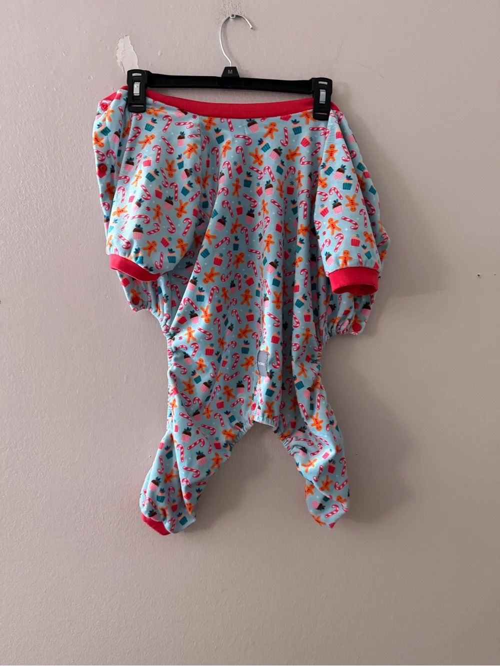 Christmas Print Dog Onesie Pajama - Light Blue with Red Trim